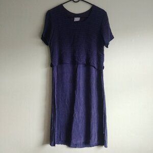 Rabbit Rabbit Rabbit silk navy blue dress blouse overlay fits like Small